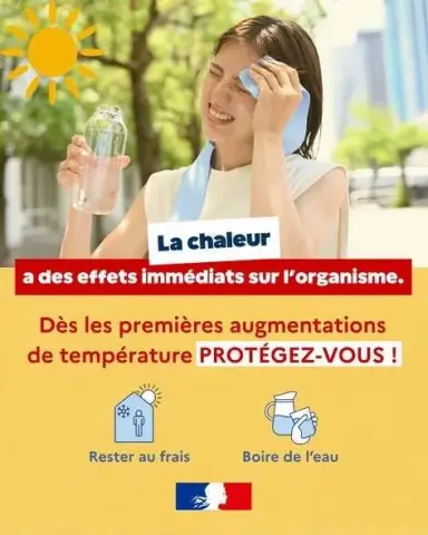 Visuel de prévention canicule : la chaleur a des effets immédiats sur l'organisme, protégez-vous.
